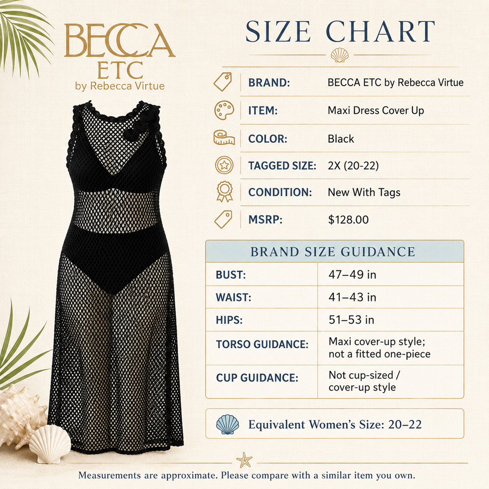 NWT BECCA Castaway Island Crochet Mesh Cover Up Dress Black 2X $128 - Picture 7 of 7